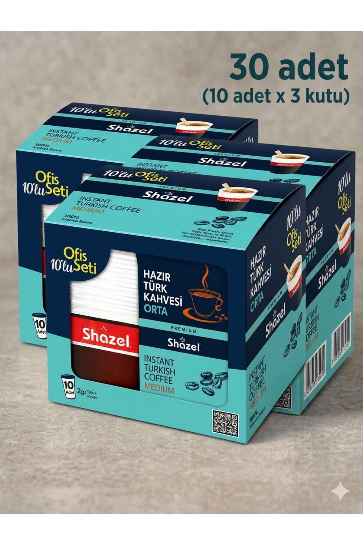 Shazel Hazır Türk Kahvesi Ofis Seti Orta 9 gr (10x3 kutu) 30 adet