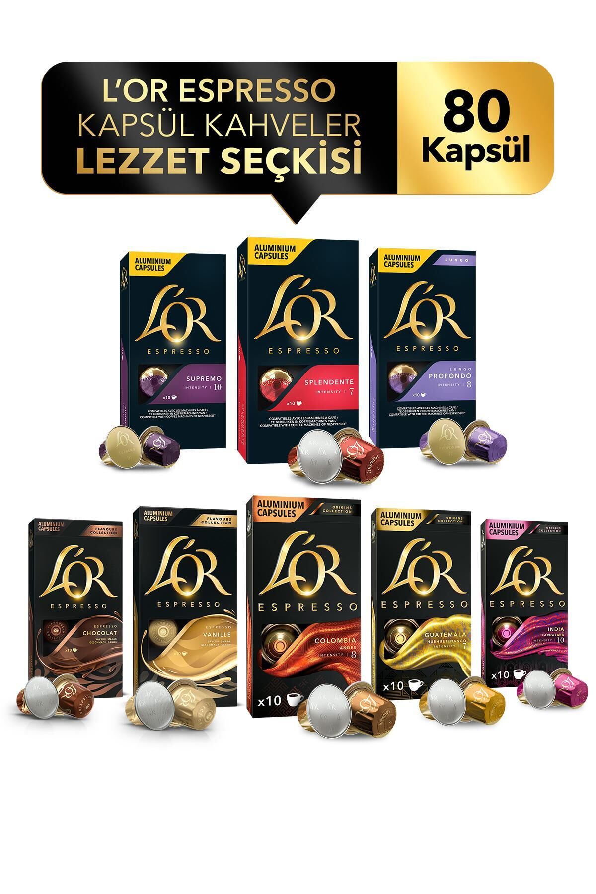 L’OR Nespresso Uyumlu Kapsül Kahve Lezzet Seçkisi 80 Adet