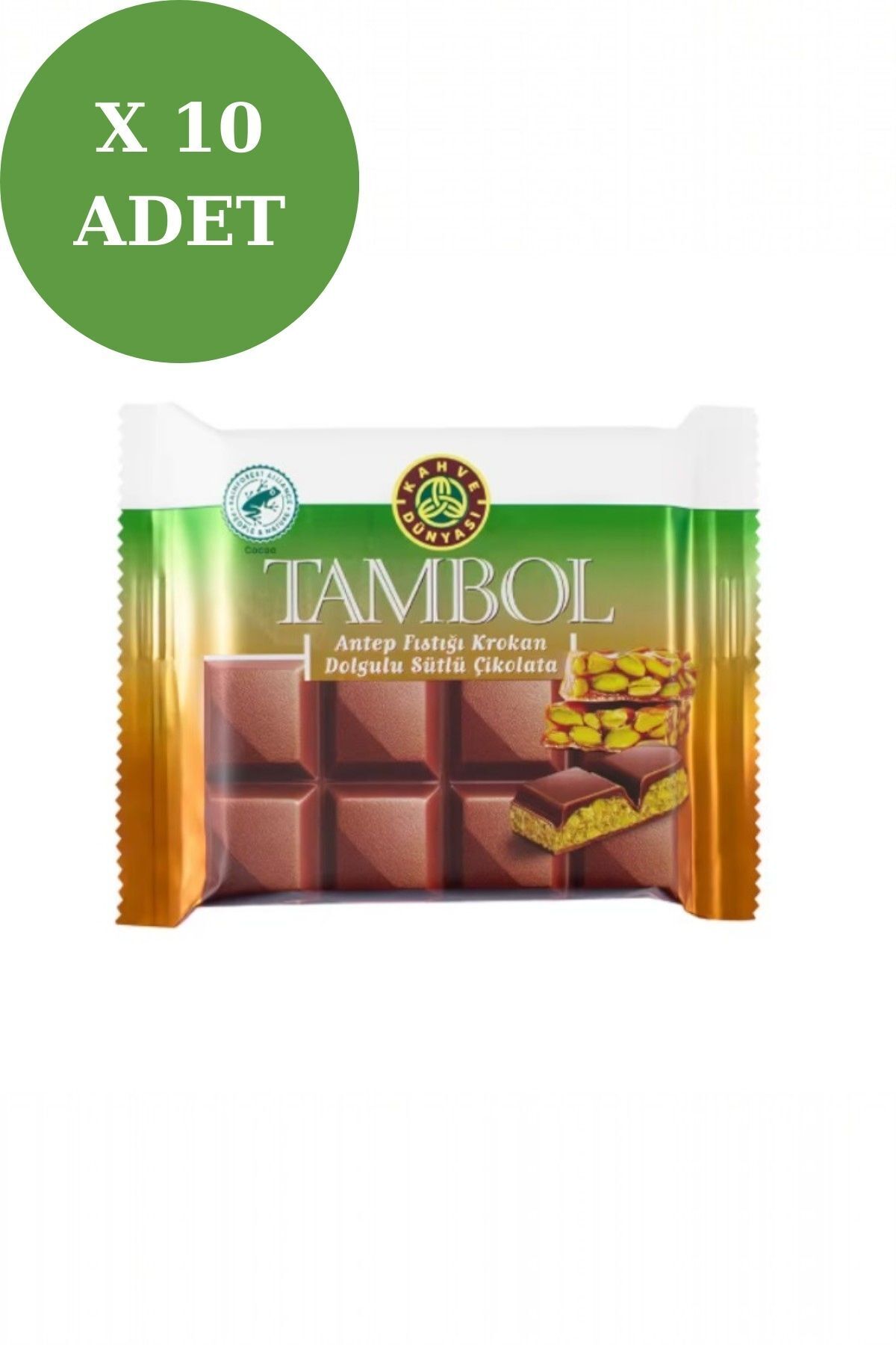 Tambol Antep Fıstığı Krokan Dolgulu Sütlü Çikolata 100 Gr 10’lu