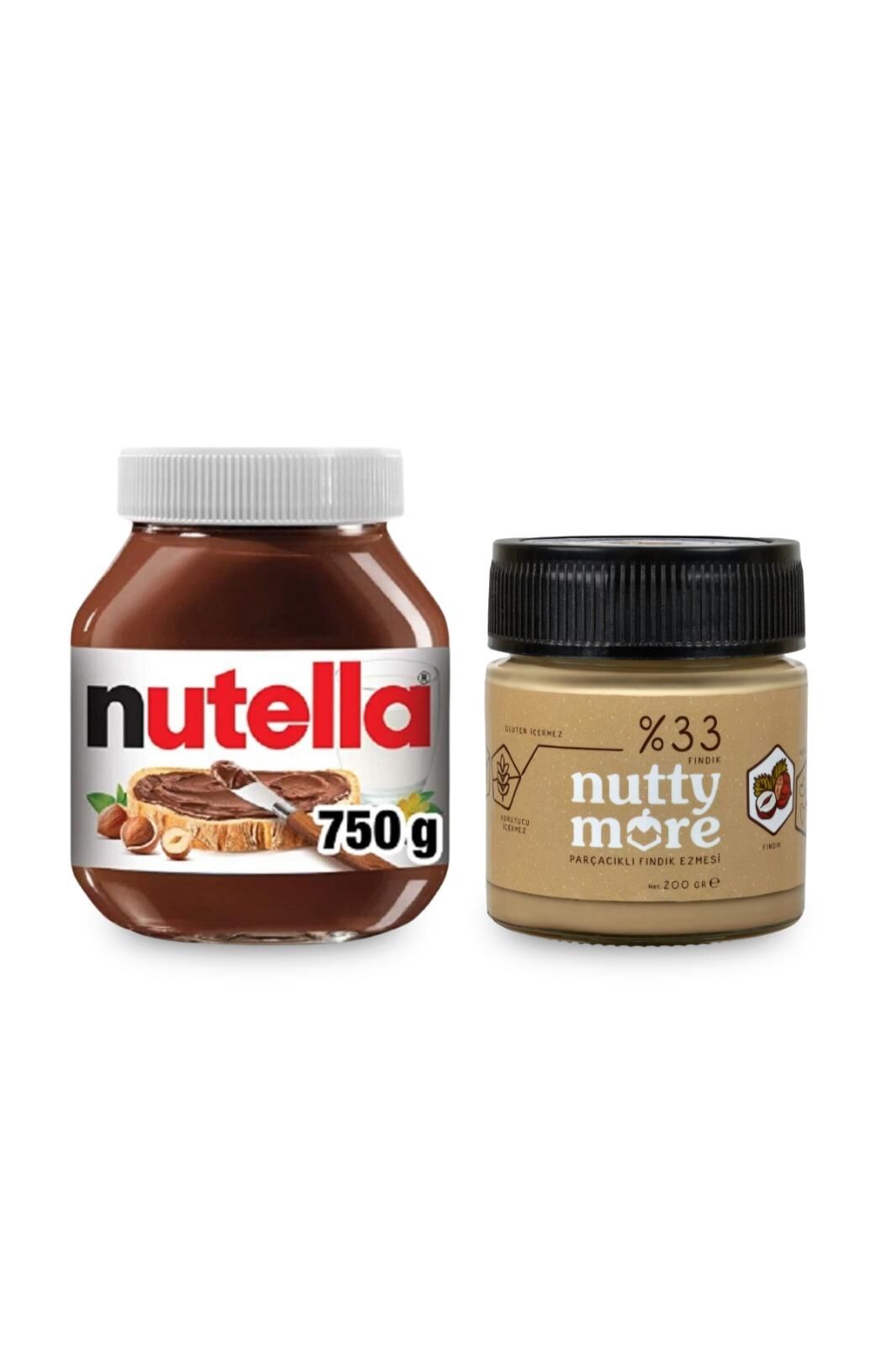 Nutella 750 gr & Nutty More %33 Fındık Parçacıklı Fındık Ezmesi 200 gr