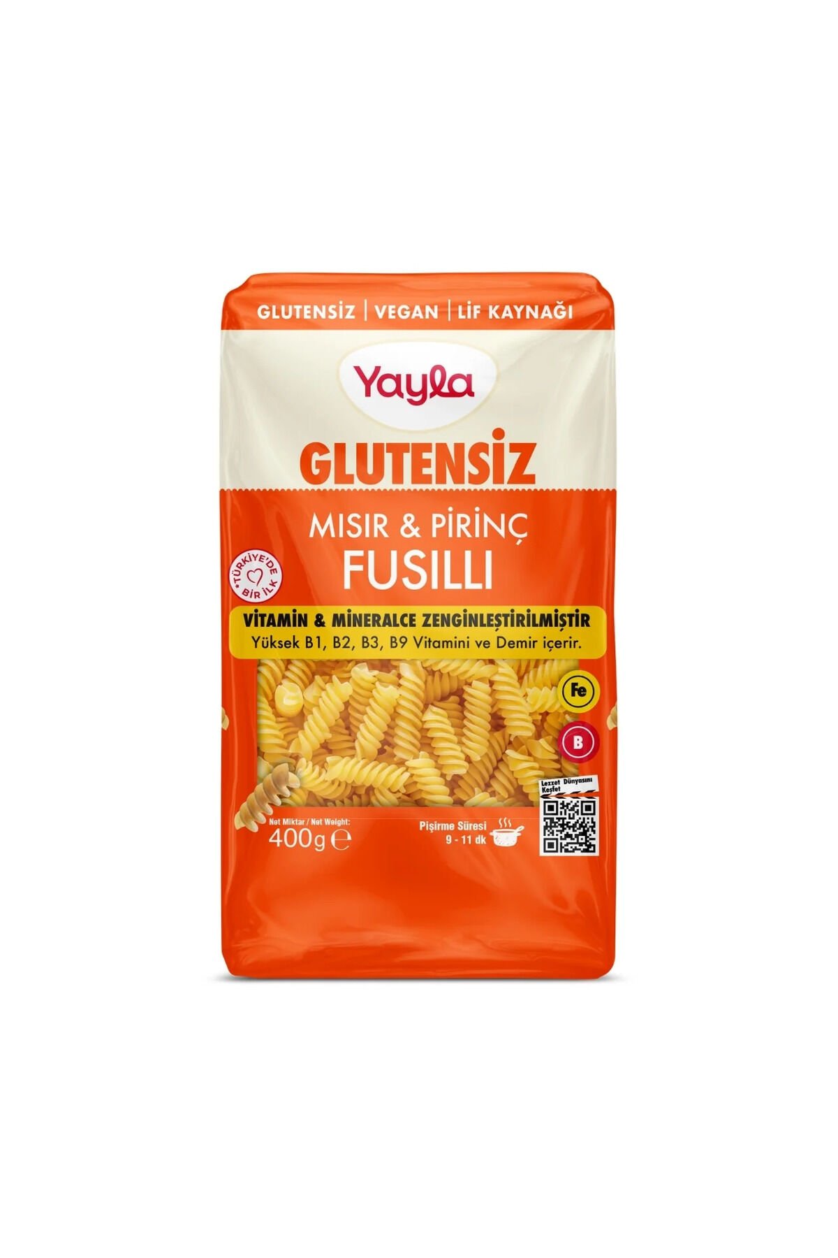 Yayla Glutensiz Vitamin Ve Mineralce Zengin Mısır ve Pirinç Fusilli Makarna 400 g