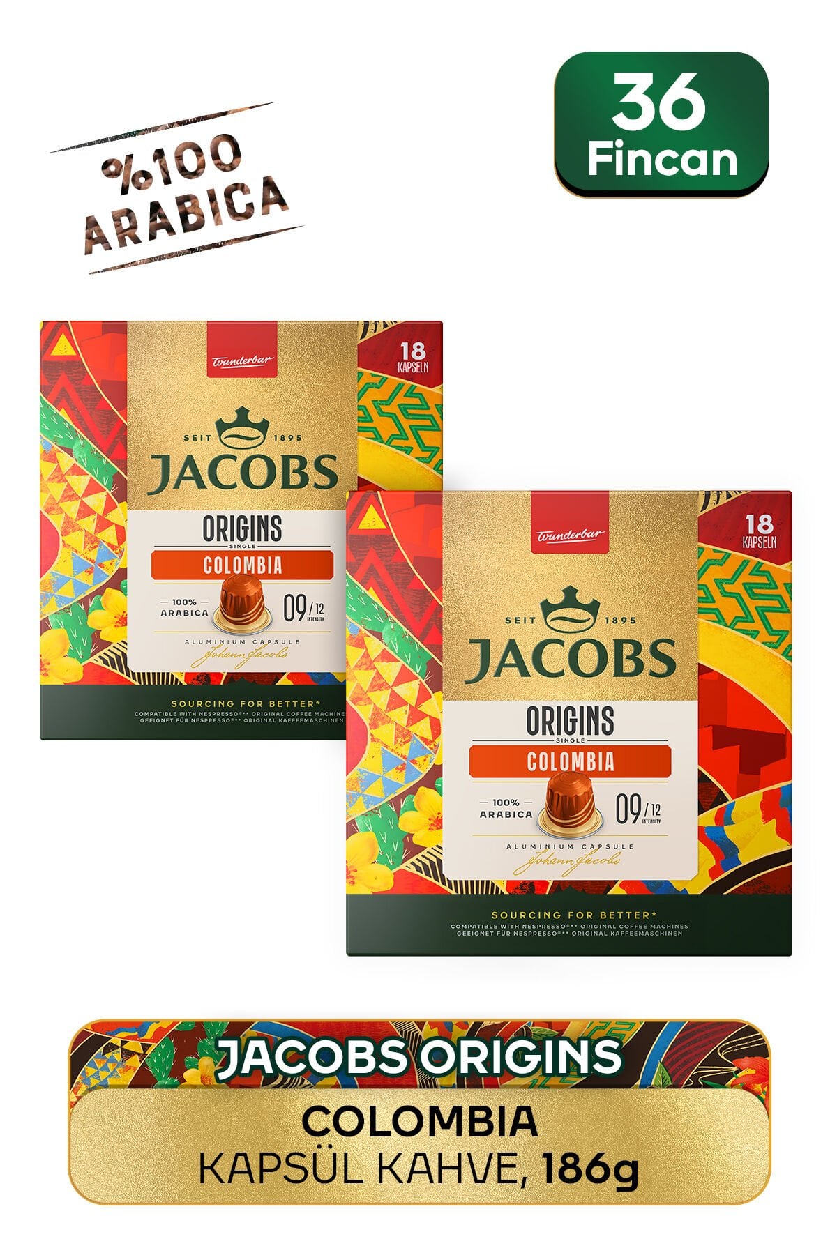 Jacobs Origins Colombia Nespresso Uyumlu Alüminyum Kapsül Kahve 36 Kapsül