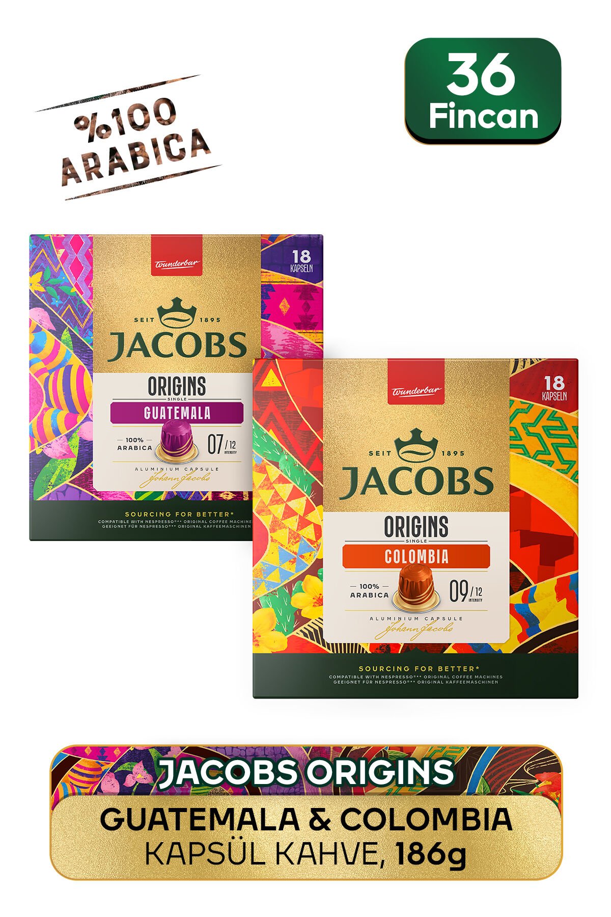 Jacobs Origins Guatemala + Origins Colombia Nespresso Uyumlu Alüminyum Kapsül Kahve 36 Kapsül