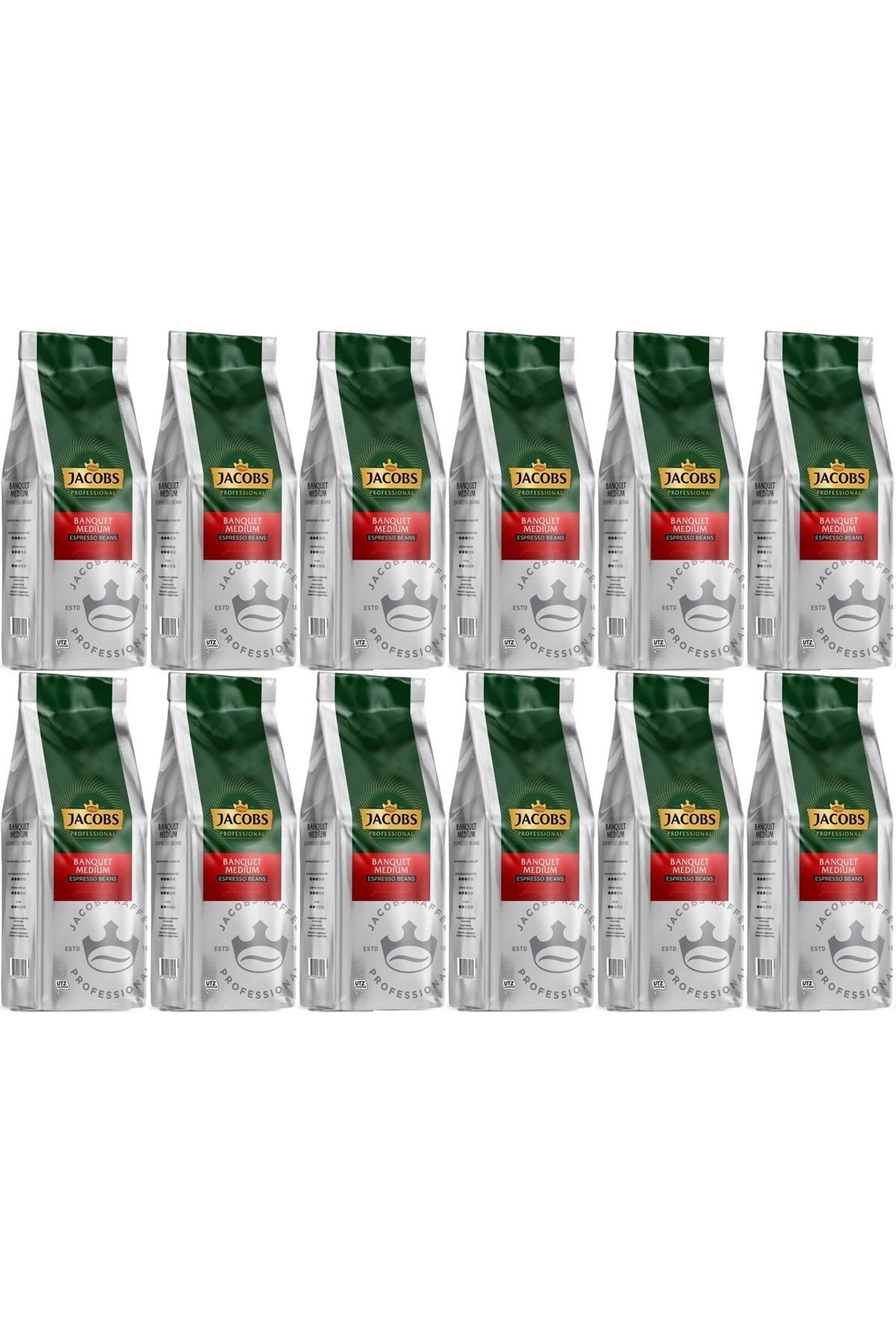 Jacobs Banquet Medium Espresso Beans Çekirdek Kahve 1000 gr x 12 Paket