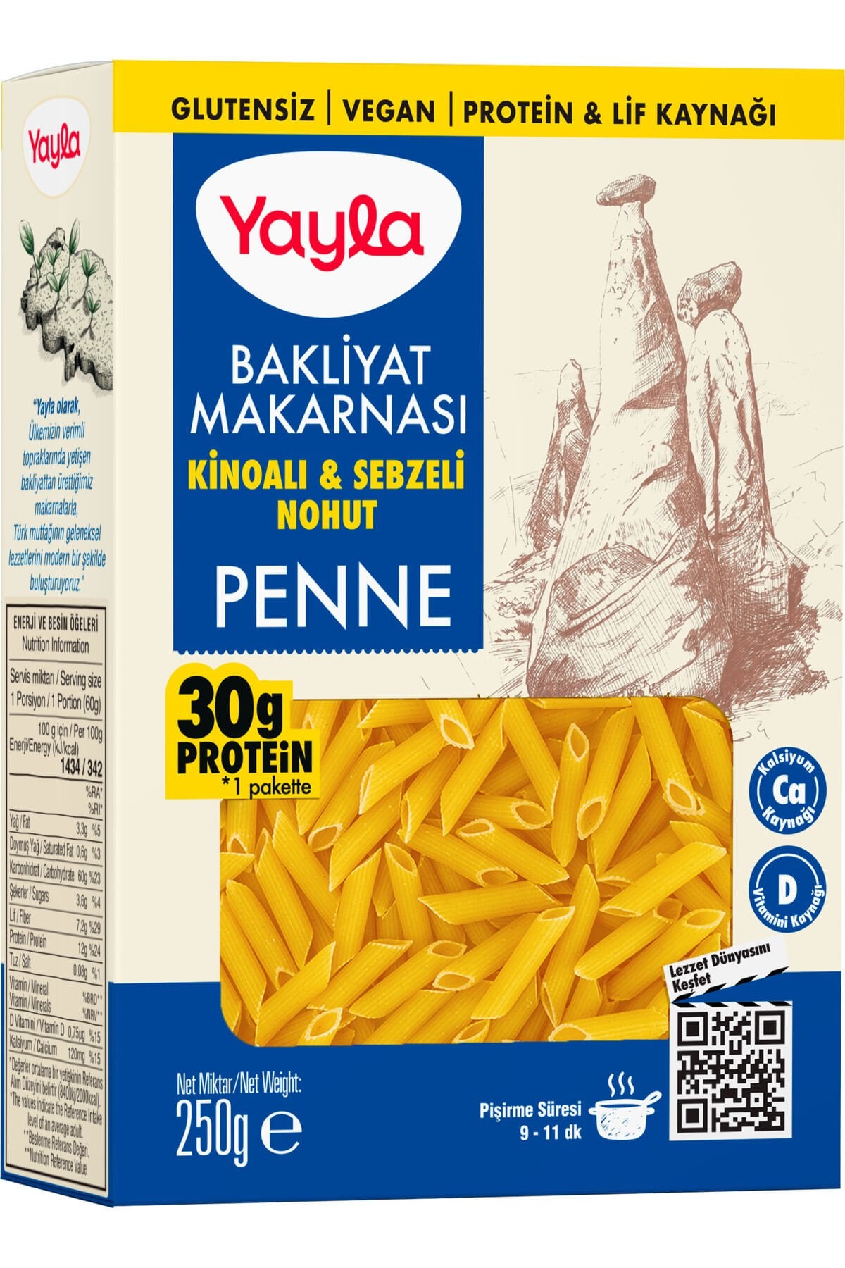 YAYLA GLUTENSİZ BAKLİYAT MAKARNASI KİNOALI&SEBZELİ NOHUT 250 GR
