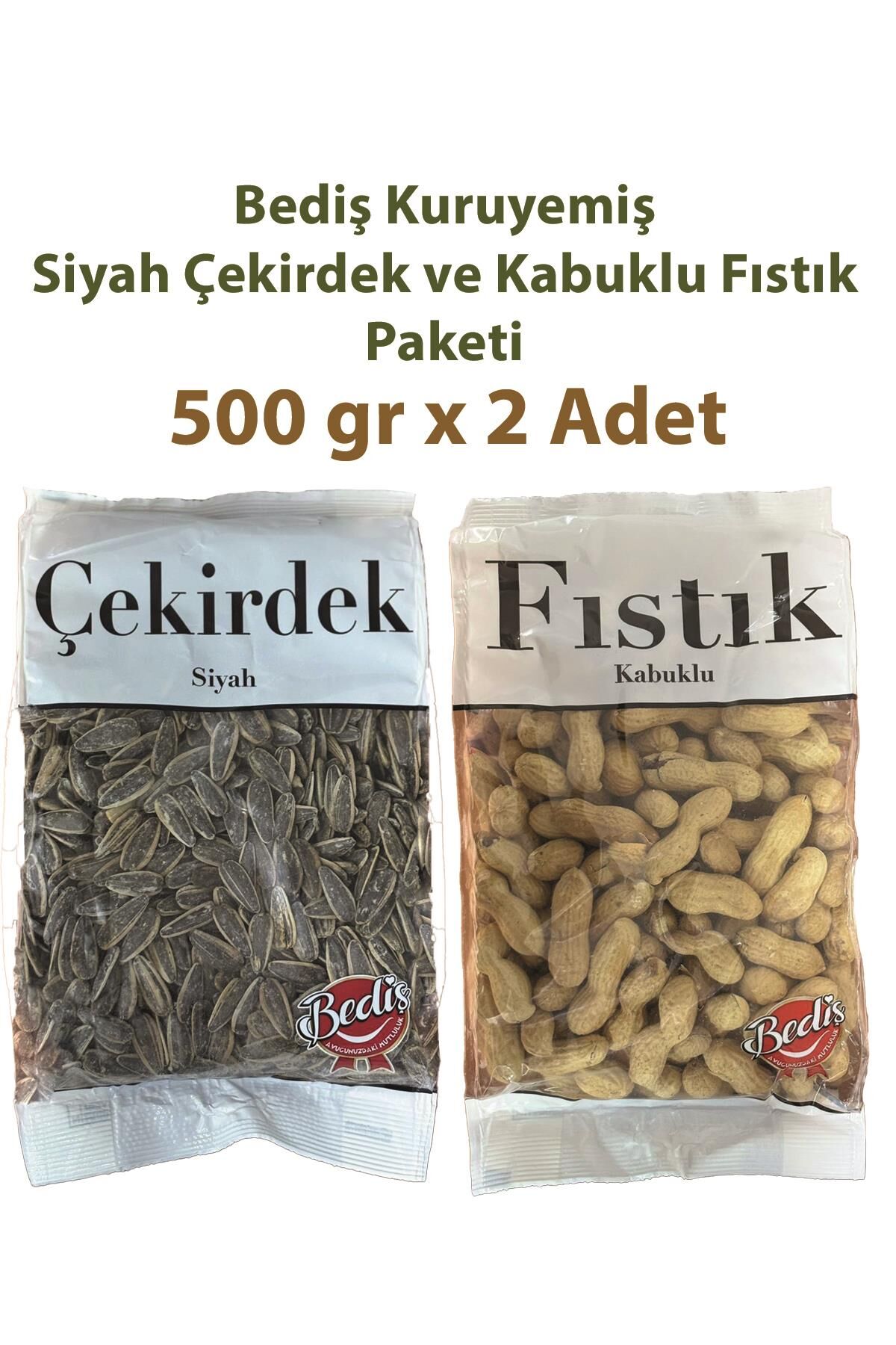 Bediş Kuruyemiş Siyah Çekirdek ve Kabuklu Fıstık Paketi 500 gr x 2 Adet
