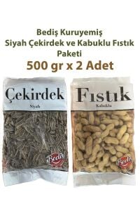 Bediş Kuruyemiş Siyah Çekirdek ve Kabuklu Fıstık Paketi 500 gr x 2 Adet