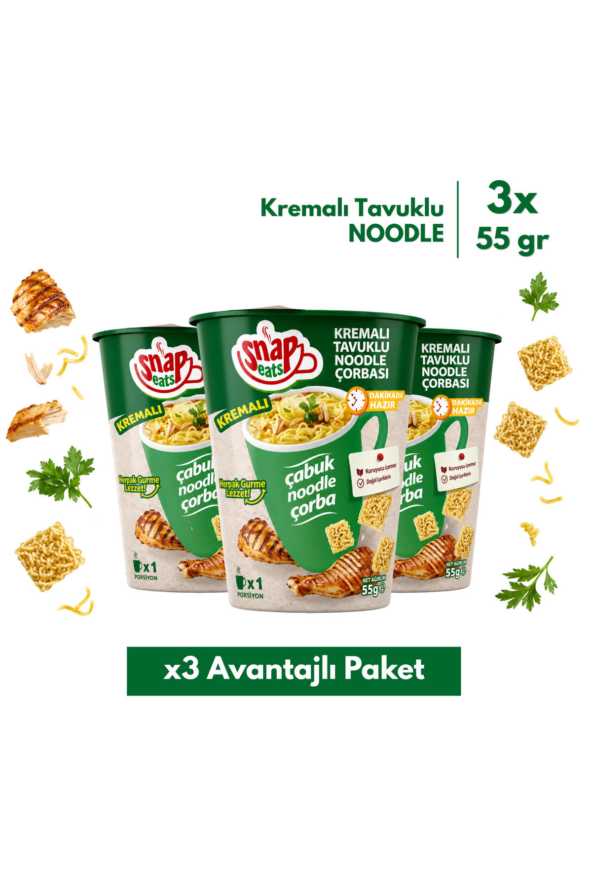 SNAPEATS BARDAKTA KREMALI TAVUKLU NOODLE ÇORBASI 55G >x3