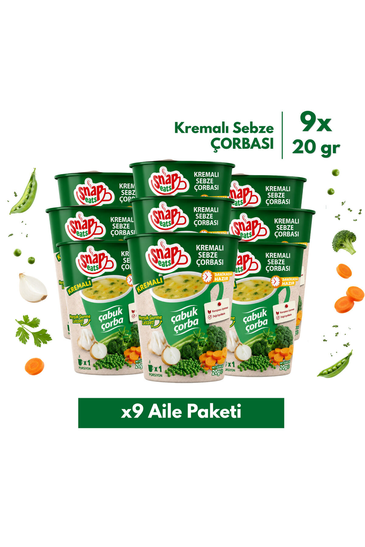 Snap Eats Hazır Çorba | Bardakta Kremalı Sebze Çorbası | 20 gr | 9'lu Aile Paketi