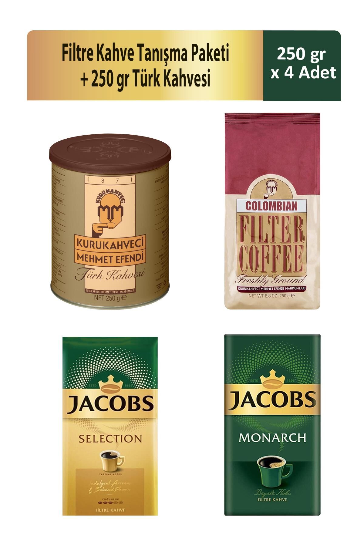 Filtre Kahve Tanışma Paketi 250 gr x 3 Adet + 250 gr Türk Kahvesi