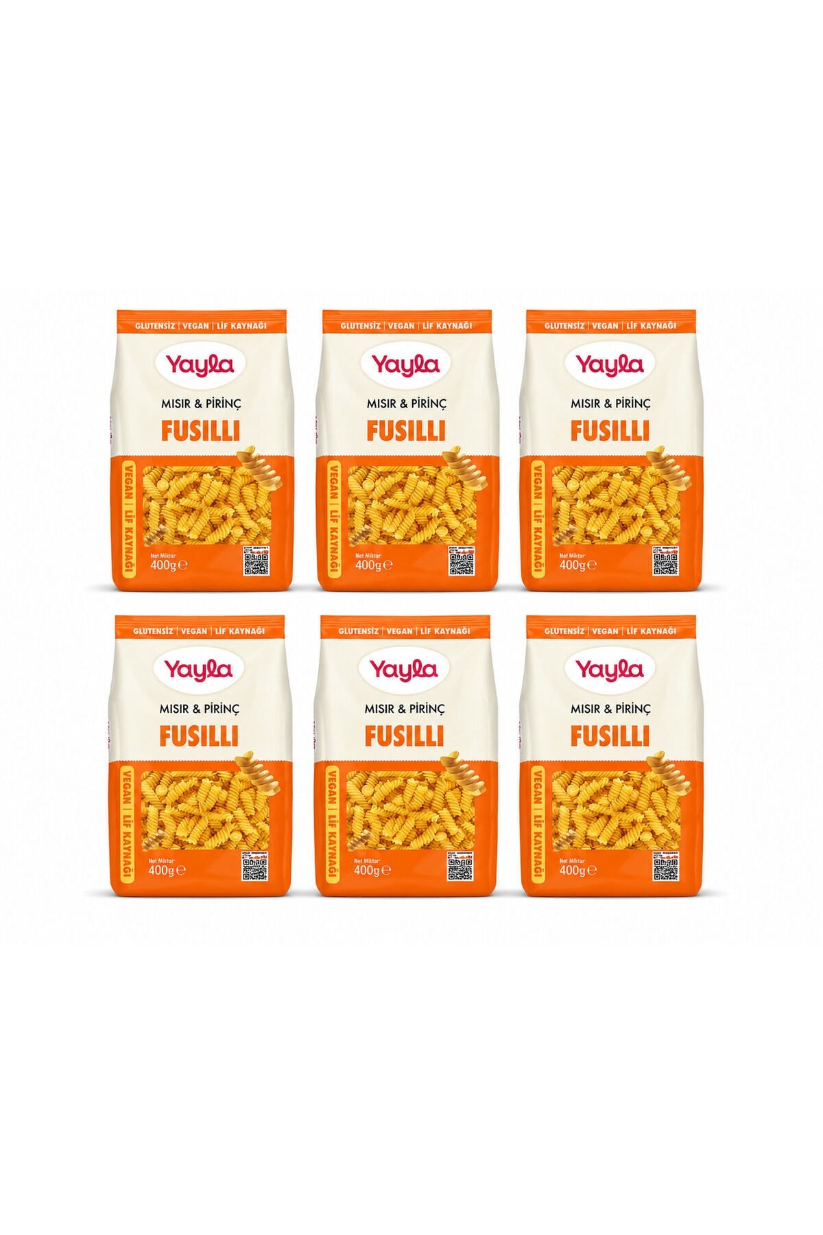 Yayla Glutensiz Vegan Fusilli Makarna 400 Gr x 6’lı Avantaj Paketi | Mısır & Pirinç