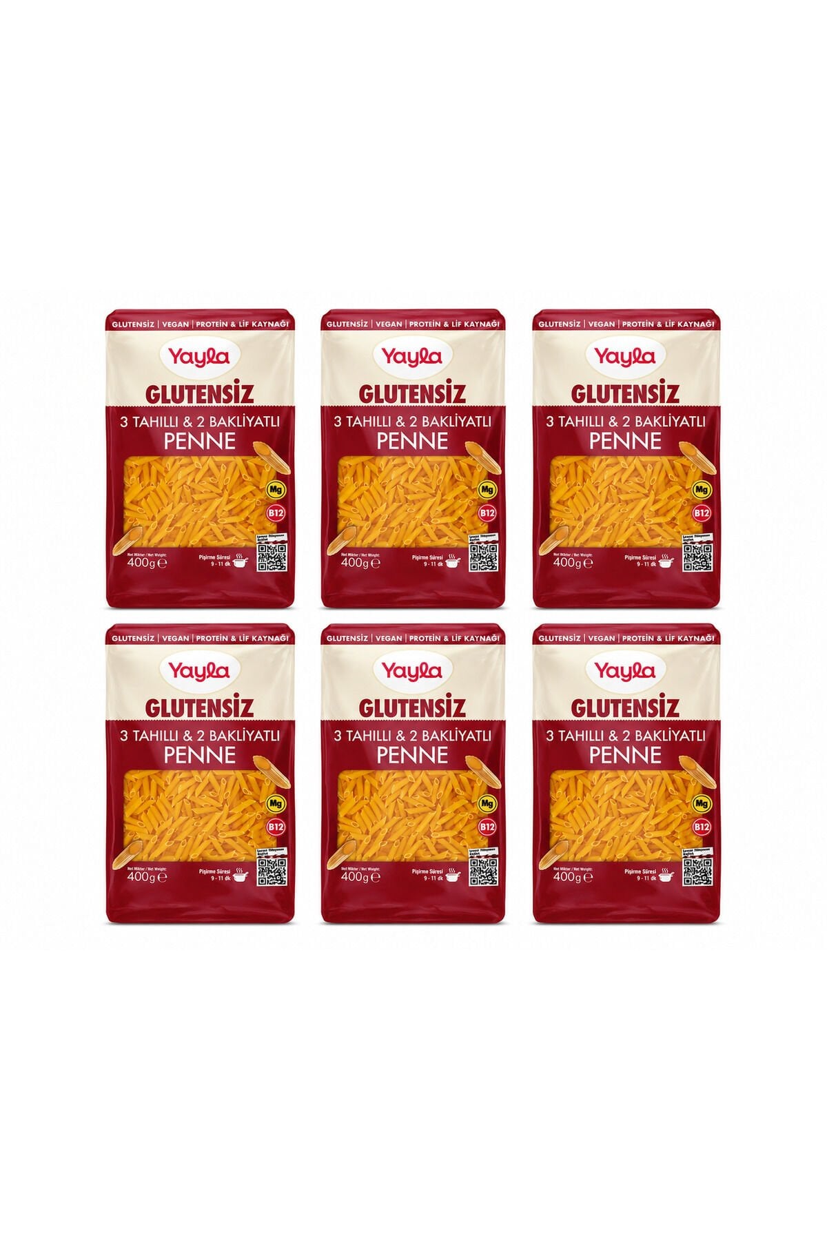 Yayla Glutensiz 3 Tahıllı & 2 Bakliyatlı Penne Makarna 400 Gr x 6’lı Avantaj Paketi | Protein & Lif Kaynağı