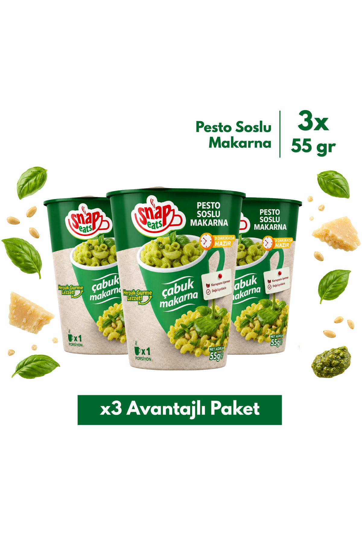 SNAPEATS BARDAKTA PESTO SOSLU ÇABUK MAKARNA 65G >x3