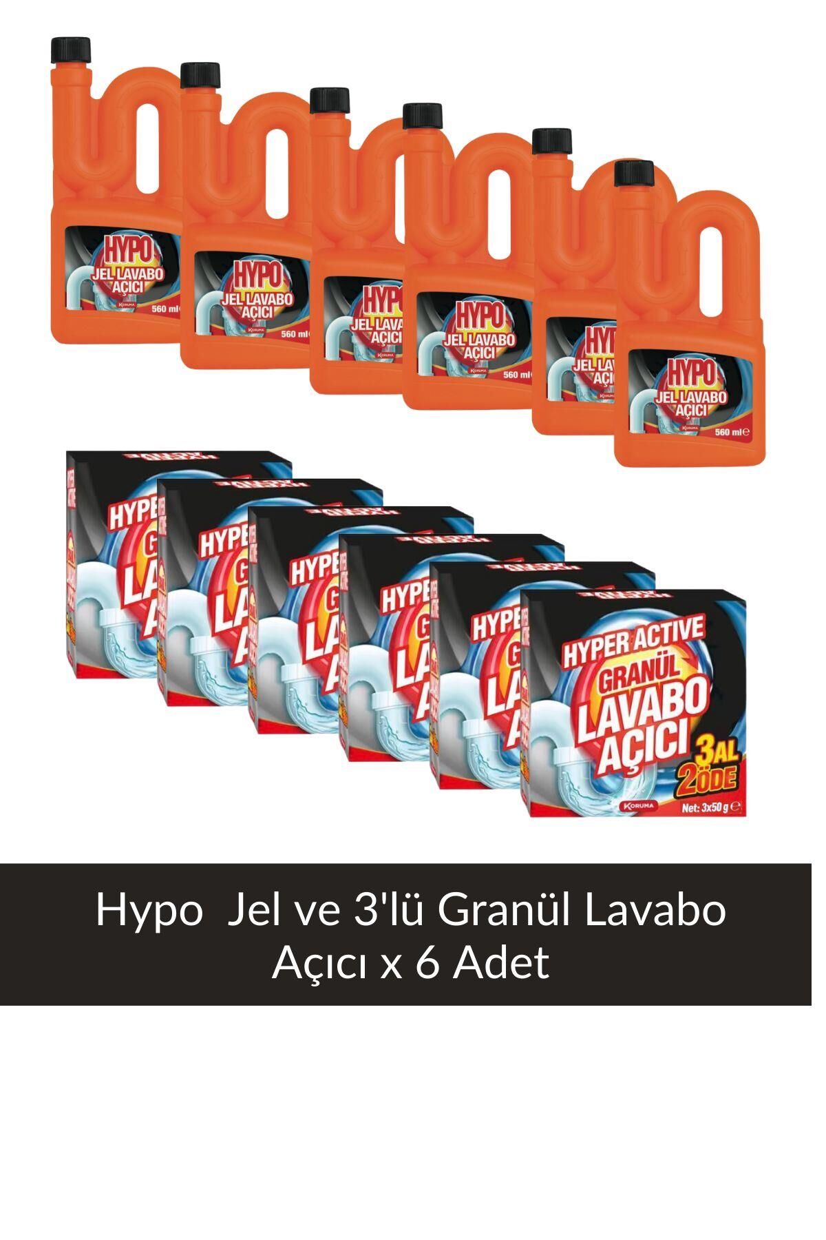 Granül Lavabo Açıcı 3*50 gr x 6 Adet + Lavabo Açıcı Jel 560 ml x 6 Adet