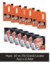 Hypo Granül Lavabo Açıcı 3*50 gr x 6 Adet + Hypo Lavabo Açıcı Jel 560 ml x 6 Adet