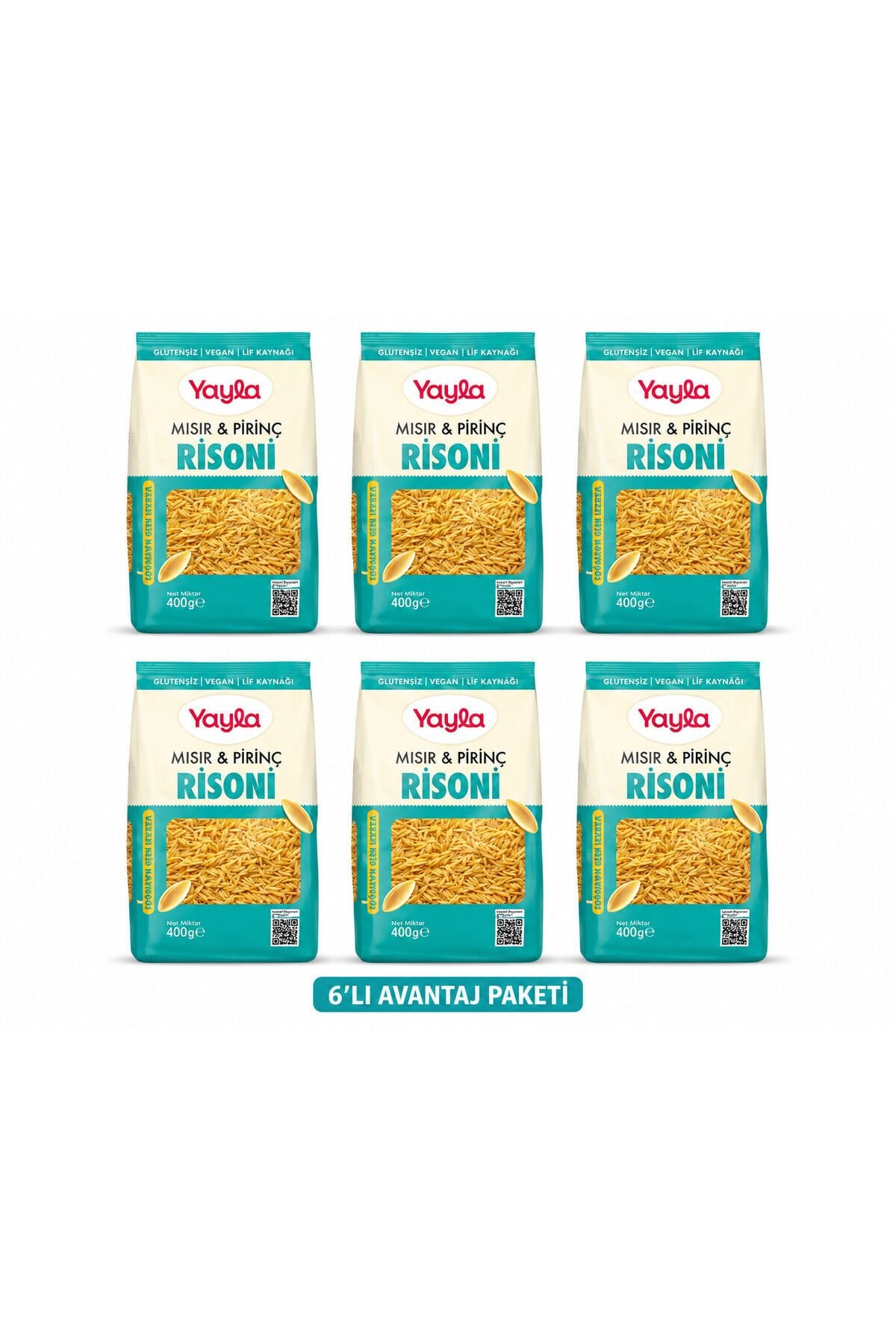 Yayla Glutensiz Vegan Risoni Makarna 400 Gr x 6’lı Avantaj Paketi | Mısır & Pirinç, Lif Kaynağı