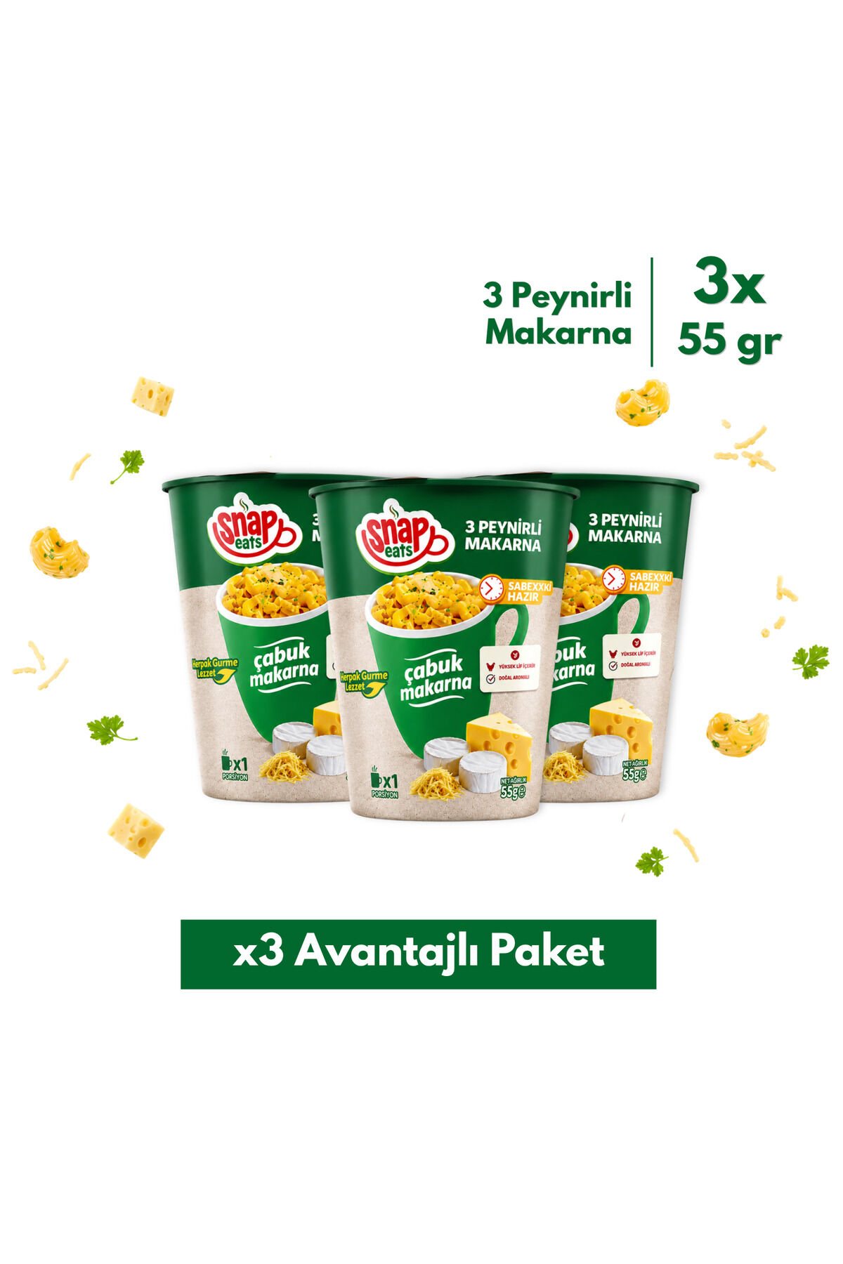 SNAPEATS BARDAKTA 3 PEYNİRLİ ÇABUK MAKARNA 65G >x3