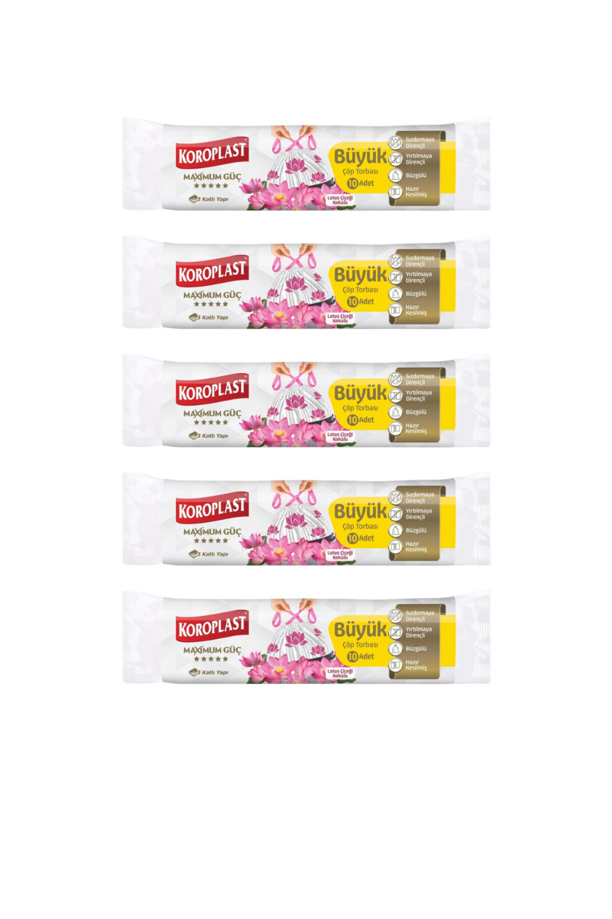 Koroplast Çöp Torbası Büyük Boy Extra Güçlü Büyük Boy Lotus Çiçeği 10'lu x 5 Paket