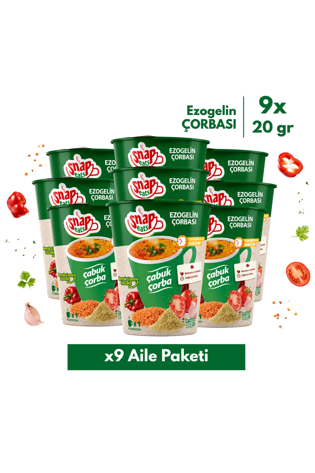 Snap Eats Hazır Çorba | Bardakta Ezogelin Çorbası | 20 gr | 9'lu Aile Paketi