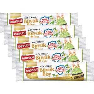 Koroplast Koku Hapsetmeli Büyük Boy Yasemin Kokulu Büzgülü Çöp Torbası 65X70CM - 10'lu x 5 Adet Avantajlı