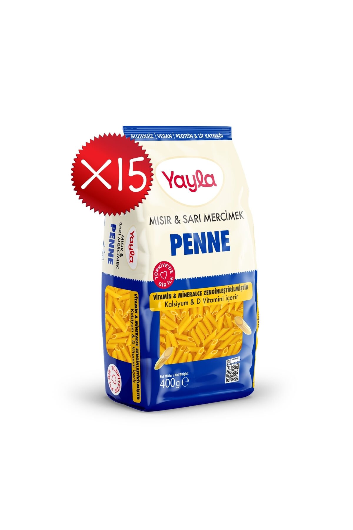 Yayla Mısır ve Sarı Mercimek Penne Makarna 400 g x15