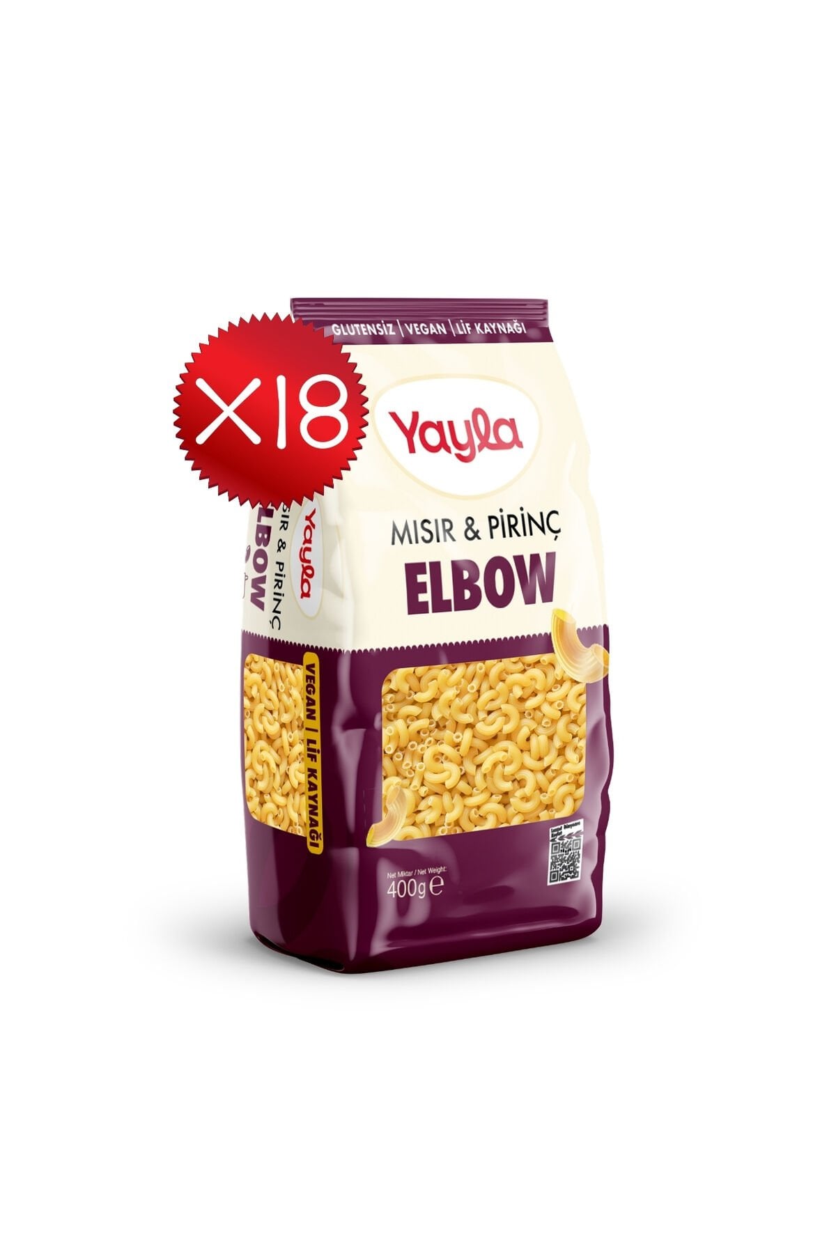 Yayla Mısır ve Pirinç Elbow Makarna 400 g x18