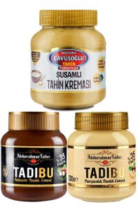 Susamlı Tahin Kreması 330g + Tadıbu Parçacıklı 330g + Tadıbu Fındık Kreması 330g