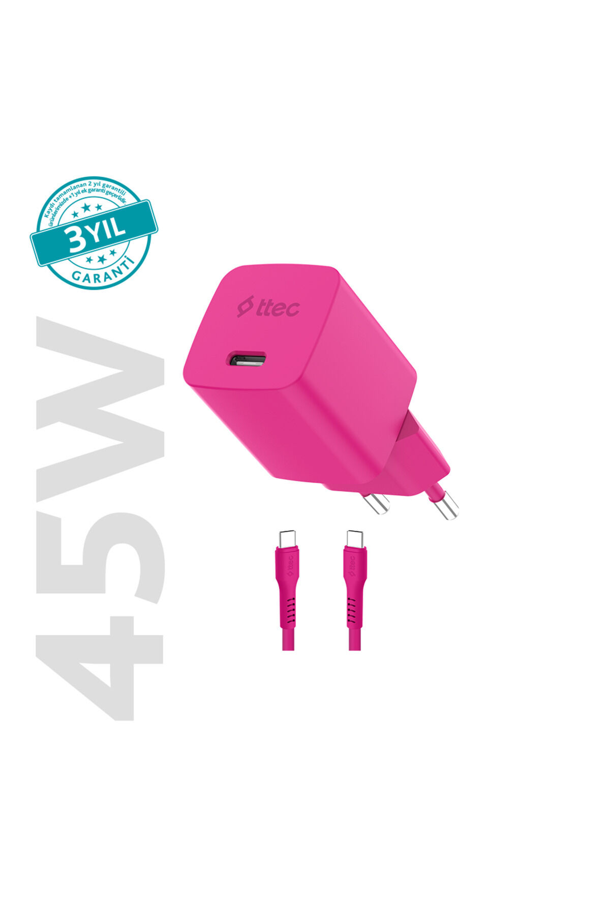 Ttec 45w Hızlı Şarj Aleti Set Neon Pembe