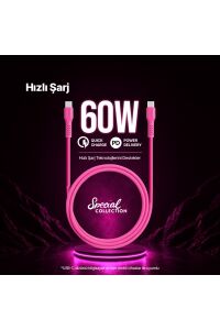 Ttec USB-C USB-C  60w Hızlı Şarj Kablo Neon Pembe