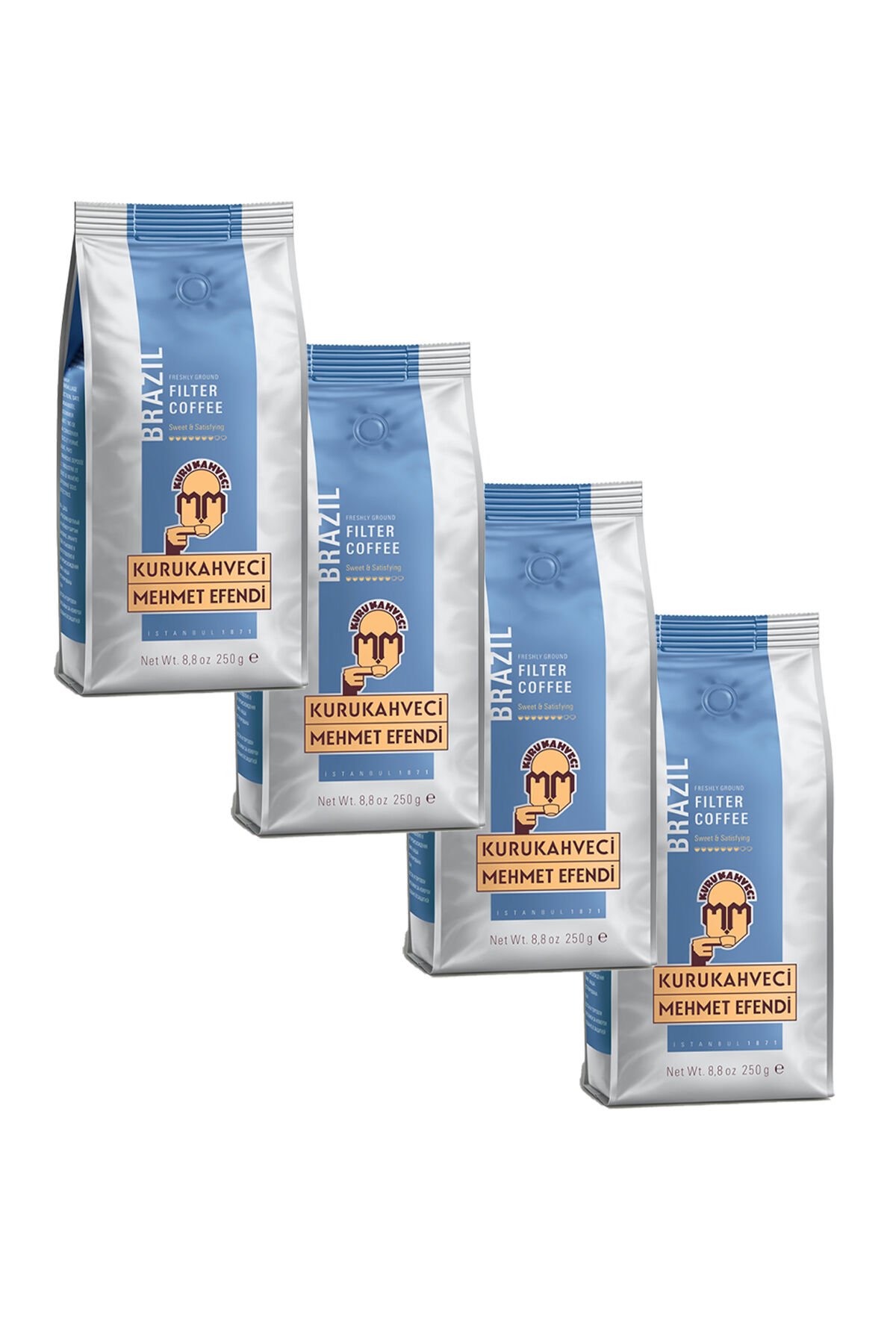 Kurukahveci Mehmet Efendi Brazilian Filtre Kahve Öğütülmüş Folyo Ambalaj 250 Gr X 4 Adet