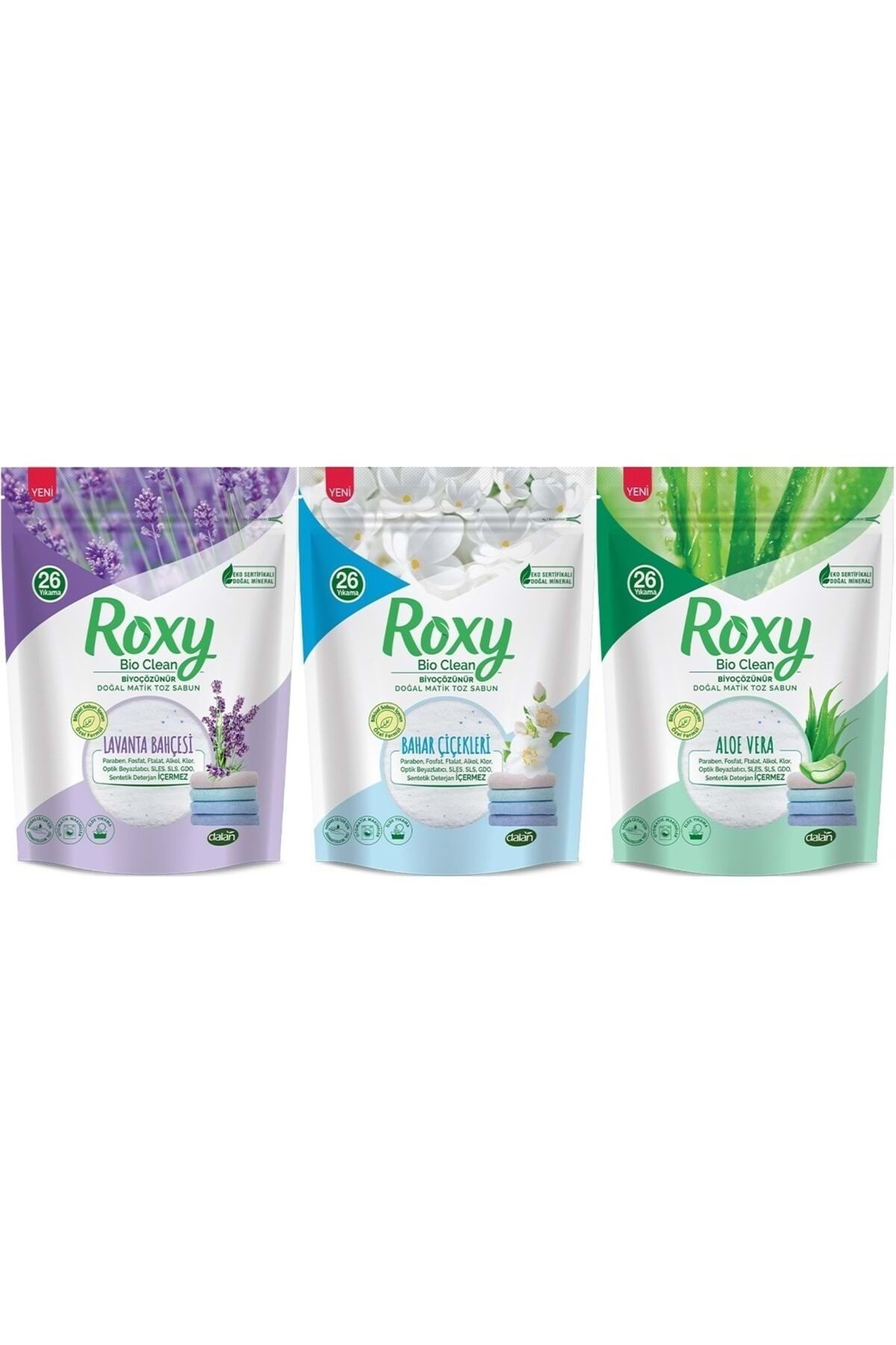 Roxy Bio Clean Matik Sabun Tozu 800GR Karma 3 Lü Set (Lavanta/Bahar/Aloe Vera) (78 Yıkama)